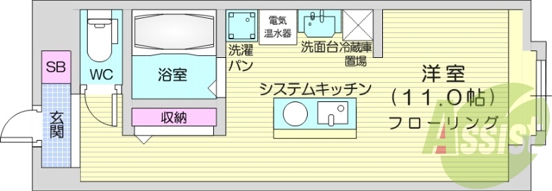 1R、オール電化、ネット無料、オートロック