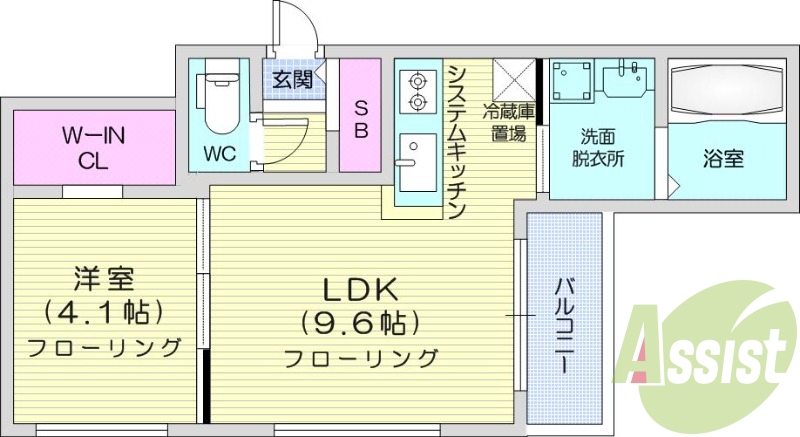 1LDK、都市ガス、エアコン、システムキッチン、浴室乾燥機