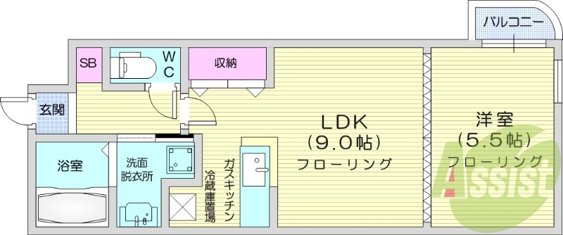 1LDK、シャンドレ、灯油暖房、バス・トイレ別