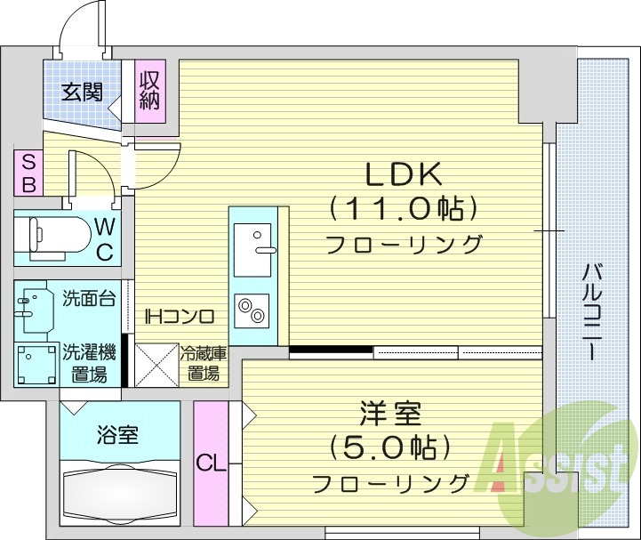 1LDK、都市ガス、浴室乾燥機、ネット無料