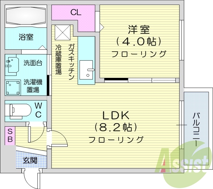 1LDK、エアコン、バルコニー、ウォークインクローゼット
