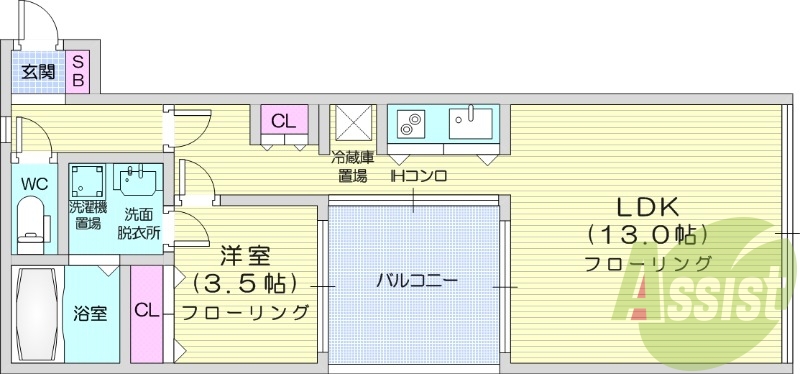 1LDK、IHクッキングヒーター、シャンプードレッサー
