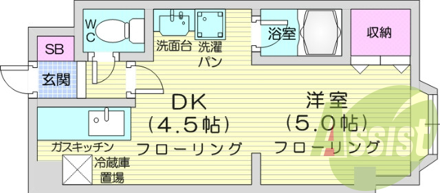 1DK、洗面化粧台、灯油FF暖房、エレベーター、防犯カメラ