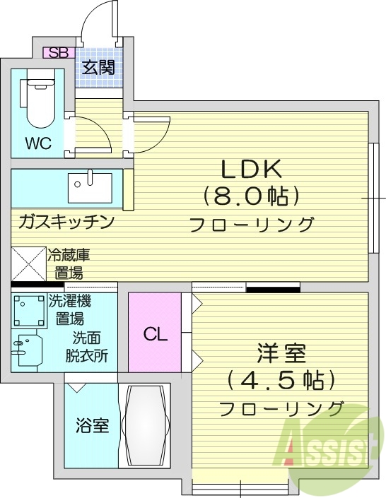 1LDK、エアコン、独立洗面台、灯油暖房、シューズボックス