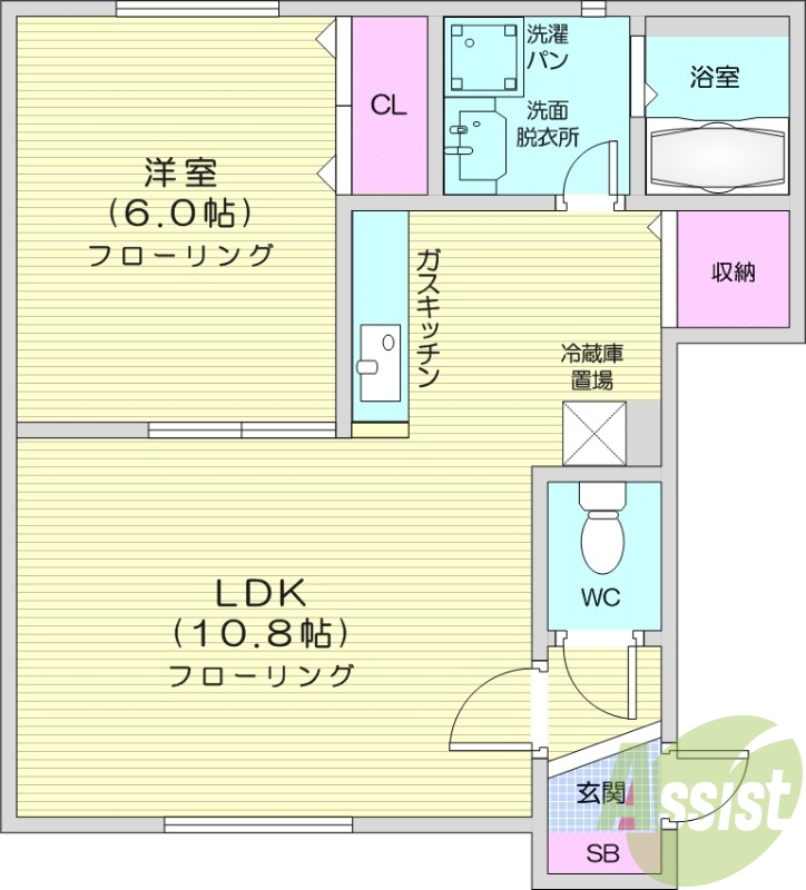 1LDK、灯油ボイラー、シャンプードレッサー、洗面台独立