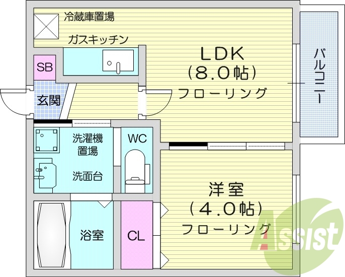 1LDK、エアコン、バルコニー、ウォークインクローゼット