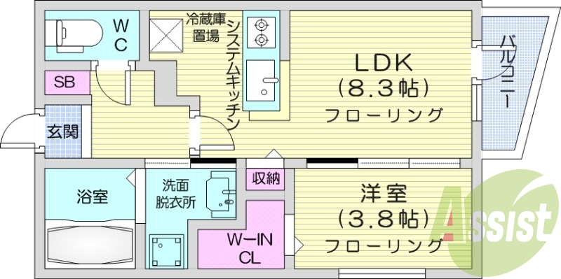 1LDK、都市ガス、エアコン、浴室乾燥機、