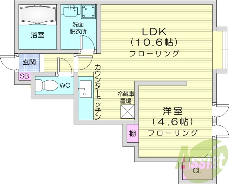 1LDK、灯油暖房、床暖房、モニタ付インターホン