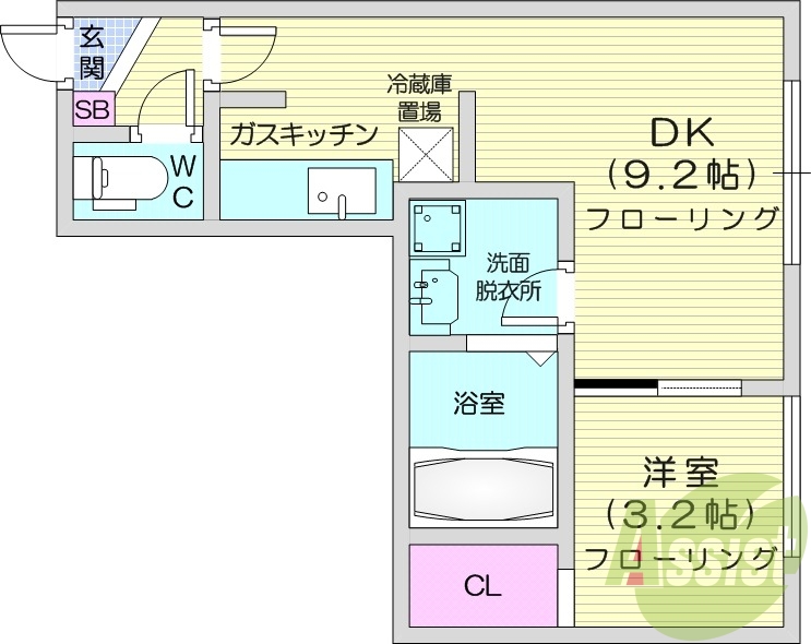 1LDK、エアコン、ネット無料、シャワートイレ