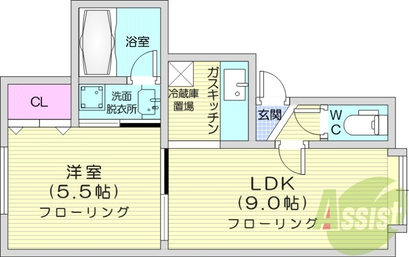 1LDK、ネット無料、自転車置き場、独立洗面台、バストイレ別