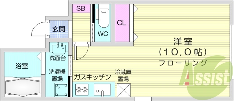 1LDK、防犯カメラ、エアコン、角部屋、システムキッチン