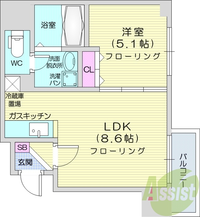 1LDK、宅配ボックス、TVインターホン
