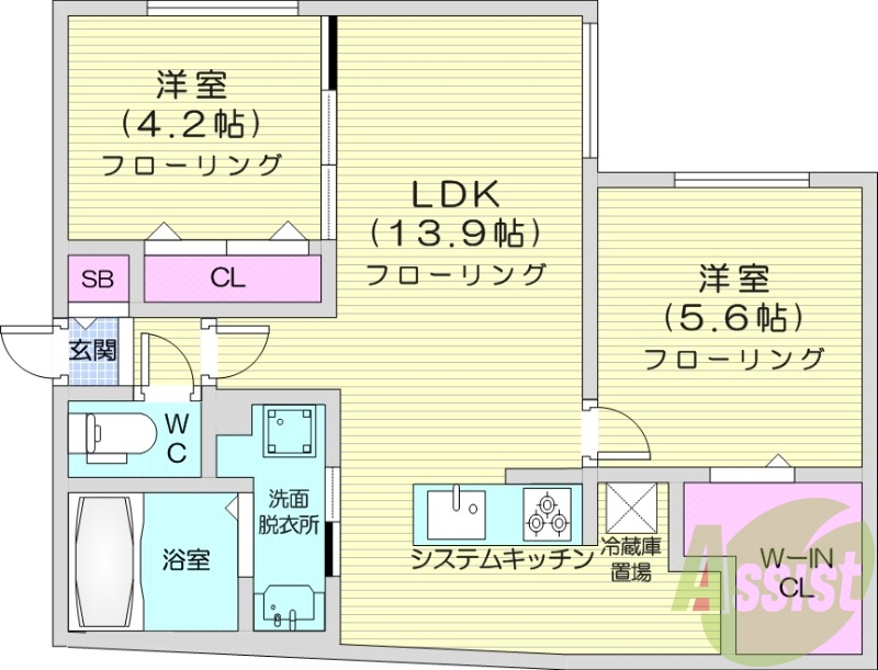 2LDK、エアコン、都市ガス、ペット飼育可