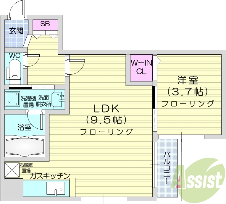 1LDK、都市ガス、エアコン、宅配ボックス