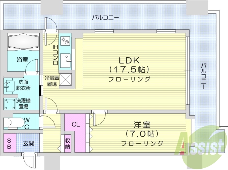 1LDK、オートロック、角部屋、ペット可、ネット無料