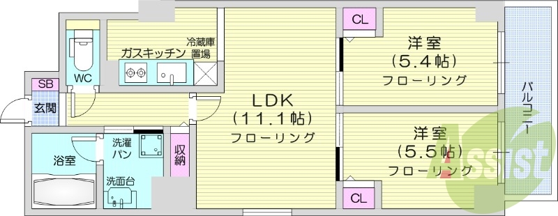 2LDK、オートロック、ペット可、ネット使用料無料