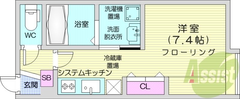 1K、システムキッチン、エアコン、宅配BOX