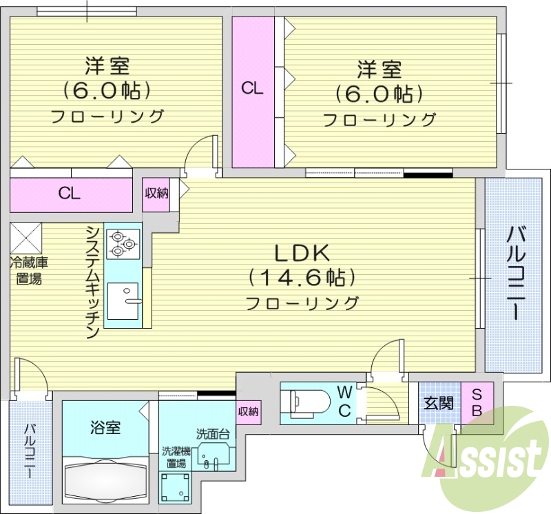 2LDK、都市ガス、追い焚き、シャワートイレ