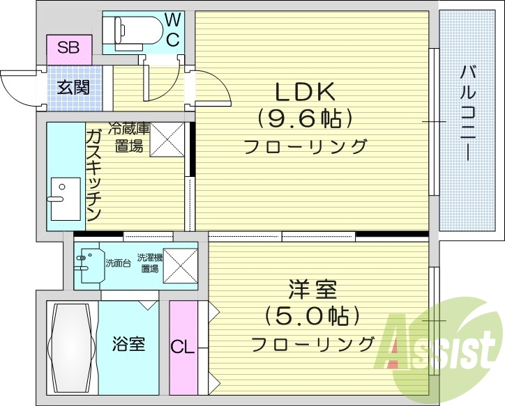 1LDK、エアコン、オートロック、バルコニー