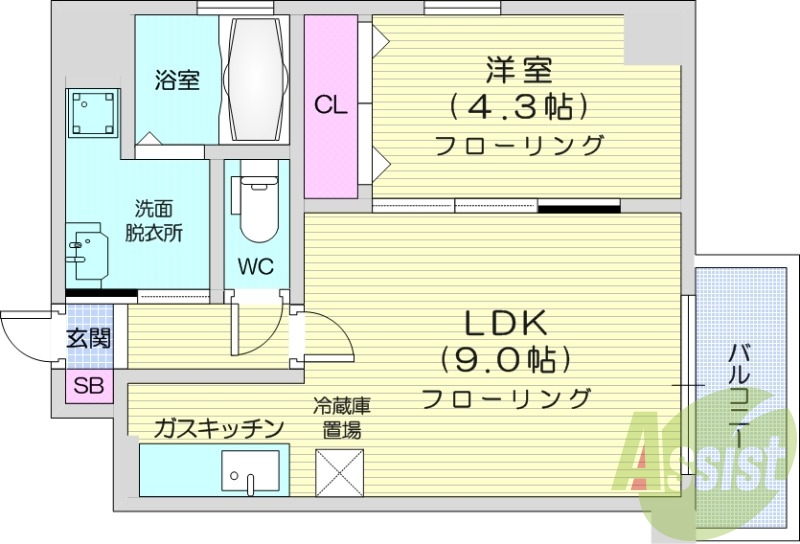 1DK、宅配BOX、インターネット使用料無料