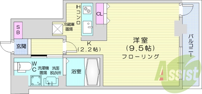 1K、オール電化、バルコニー、シャワートイレ
