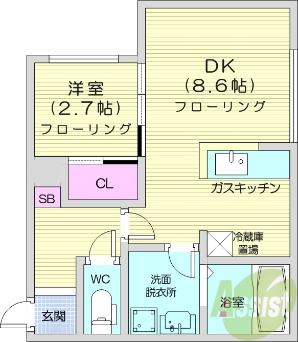 1LDK、エアコン、ネット無料、シャワートイレ