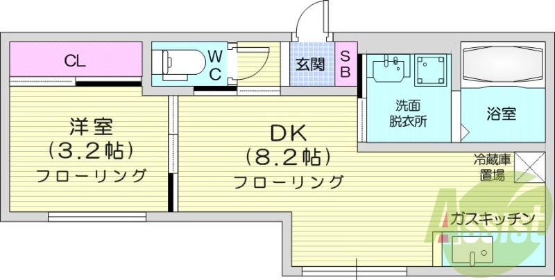 1LDK、エアコン、ネット無料、シャワートイレ