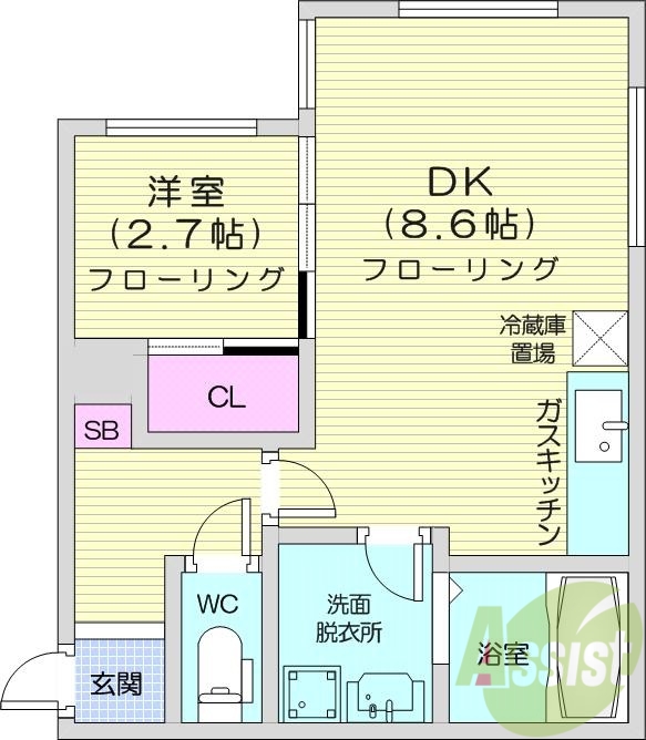 1LDK、エアコン、ネット無料、シャワートイレ