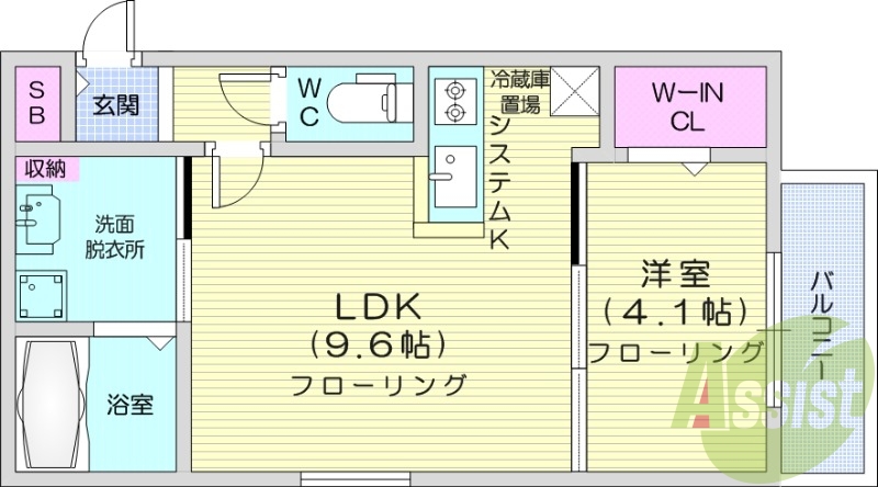 1LDK、エアコン、都市ガス、ネット無料