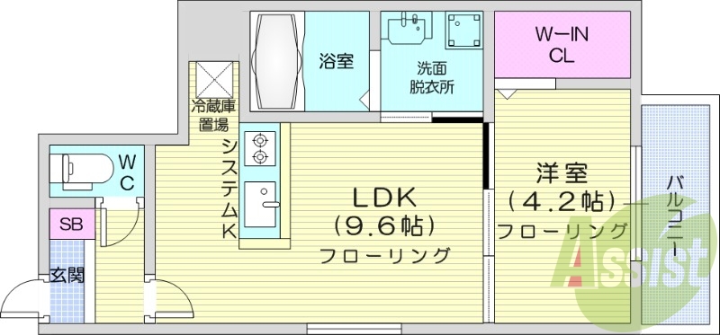 1LDK、エアコン、都市ガス、ネット無料