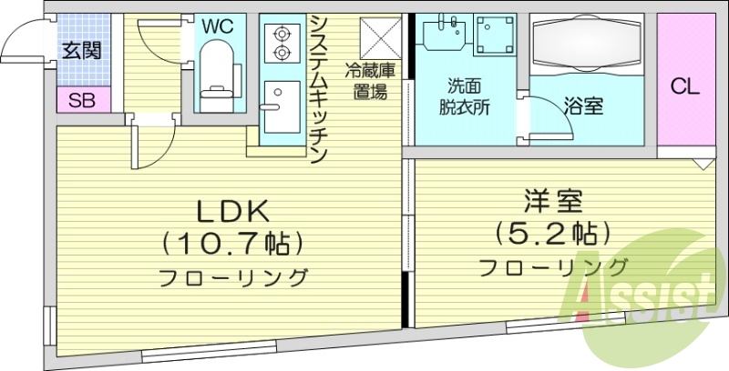 1LDK、灯油暖房、エアコン、システムキッチン