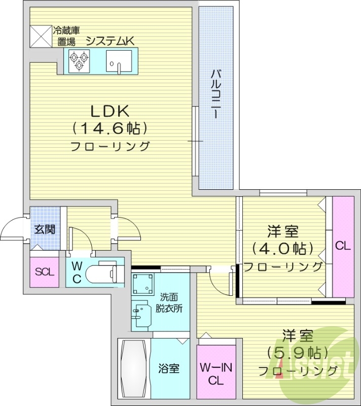 2LDK、エアコン、都市ガス、ペット飼育可能