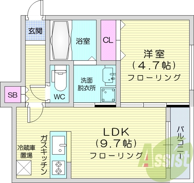 1LDK、エアコン、独立洗面台、ネット無料
