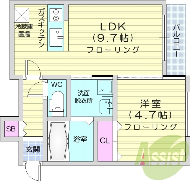 1LDK、エアコン、独立洗面台、ネット無料