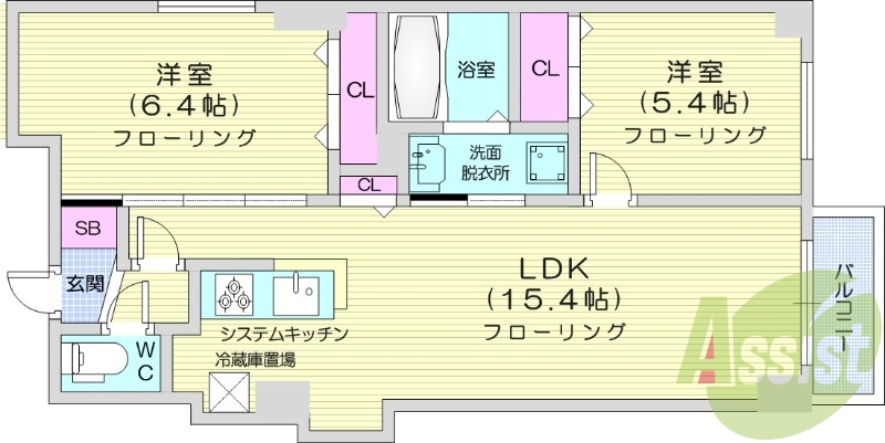 2LDK、都市ガス、エアコン、追い炊き、浴室乾燥機