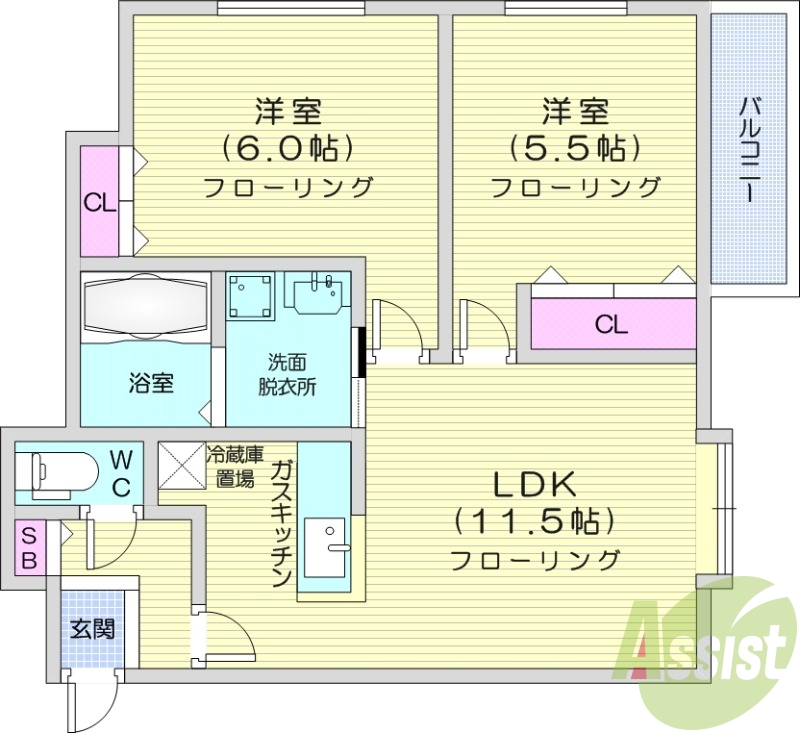 2LDK、灯油暖房、独立洗面台、ネット使用料不要