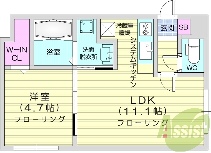 1LDK、角部屋、エアコン、灯油暖房、ネット無料