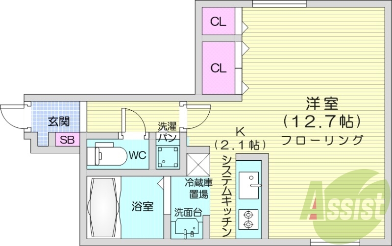 1K、都市ガス、ネット無料、バストイレ別、灯油暖房