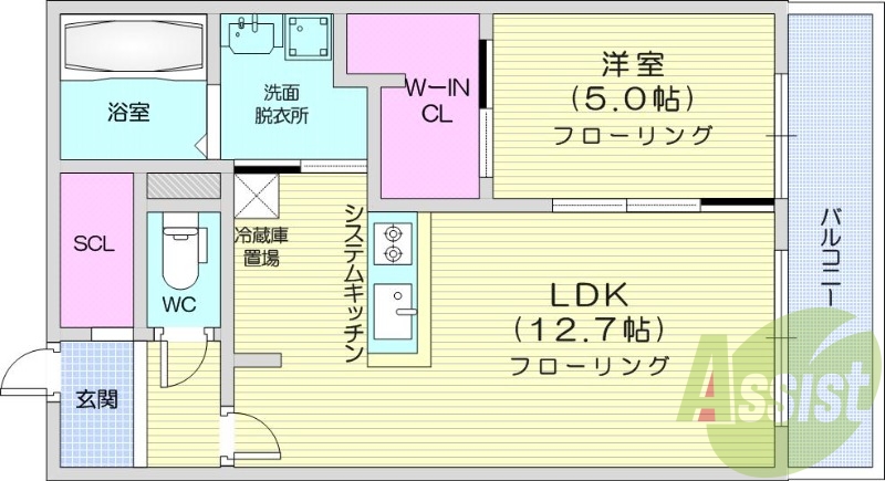 1LDK、エアコン、都市ガス、浴室乾燥機