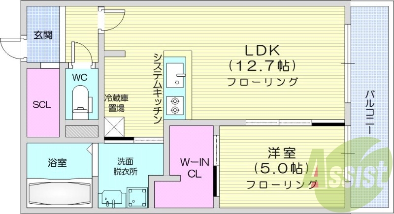 1LDK、エアコン、都市ガス、浴室乾燥機