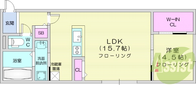 1LDK、エアコン、都市ガス、浴室乾燥機