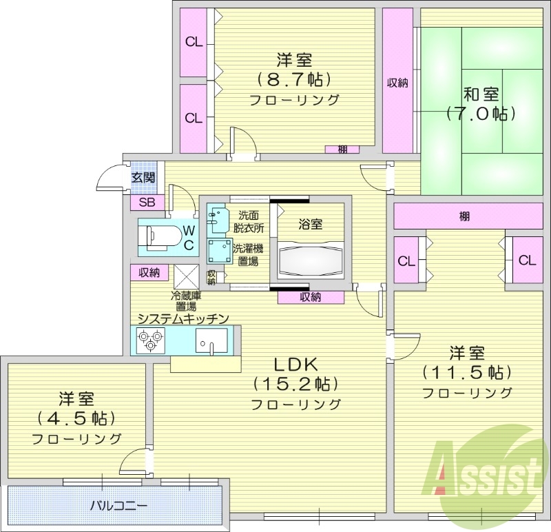 4LDK、分譲タイプ、システムキッチン、エアコン