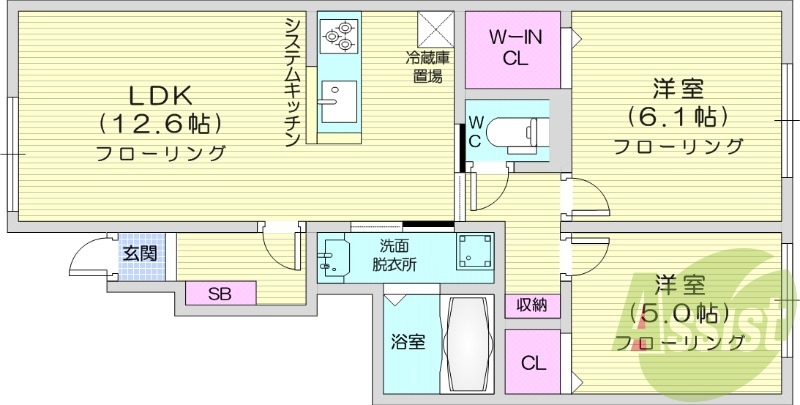2LDK、浴室乾燥機、追い焚き、エアコン