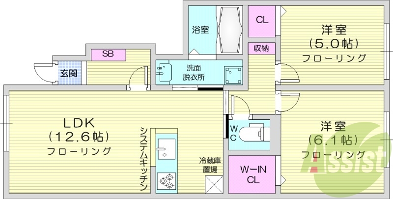 2LDK、浴室乾燥機、追い焚き、エアコン