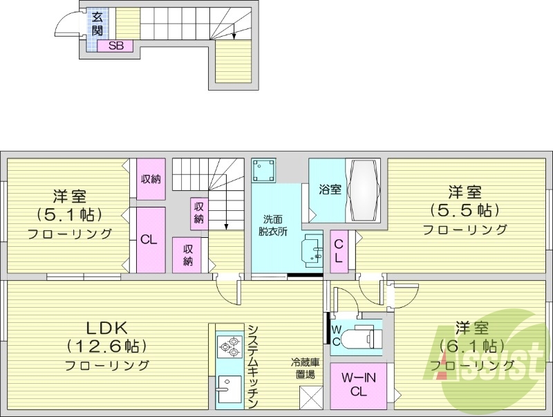 3LDK、浴室乾燥機、追い焚き、エアコン