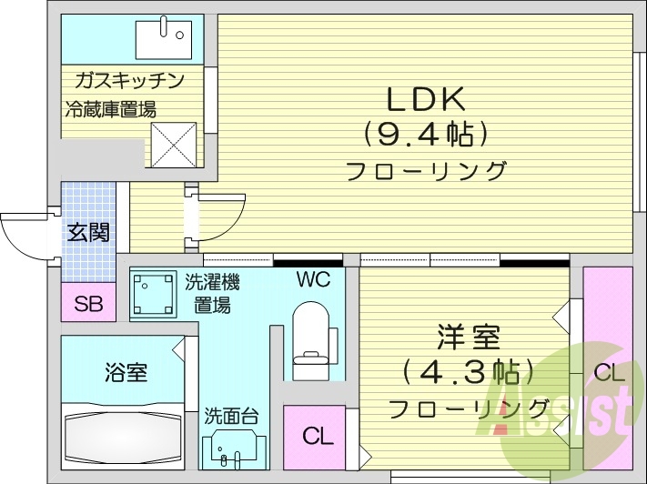 1LDK、オートロック、ネット使用料不要、独立洗面台
