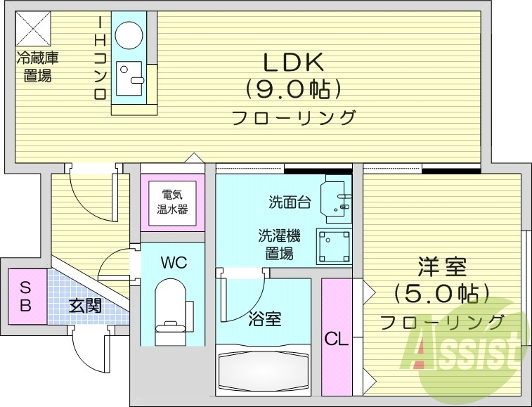 1LDK、オートロック、角部屋、ペット可