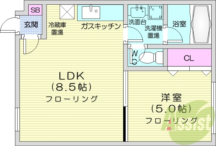 1LDK、灯油暖房、角部屋、シャンプードレッサー