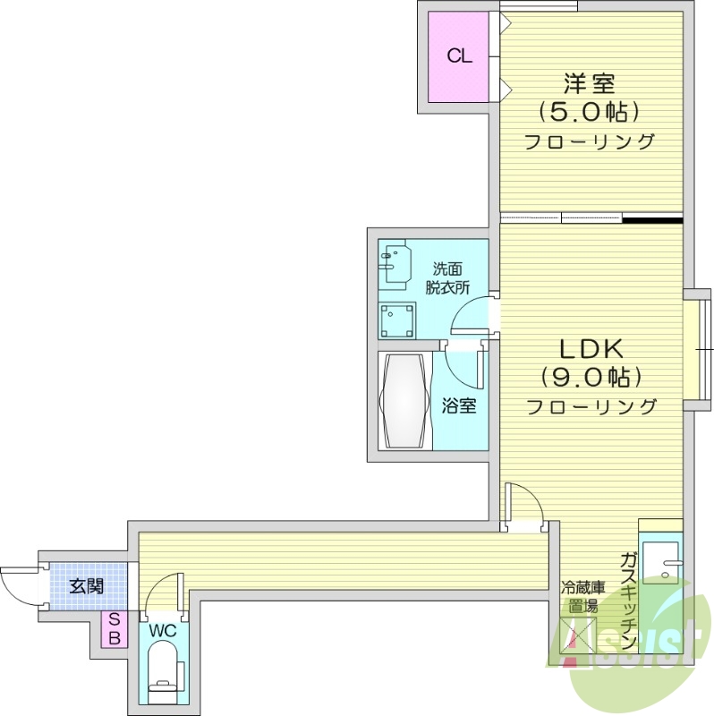 1LDK、ネット無料、エアコン、ロードヒーティング