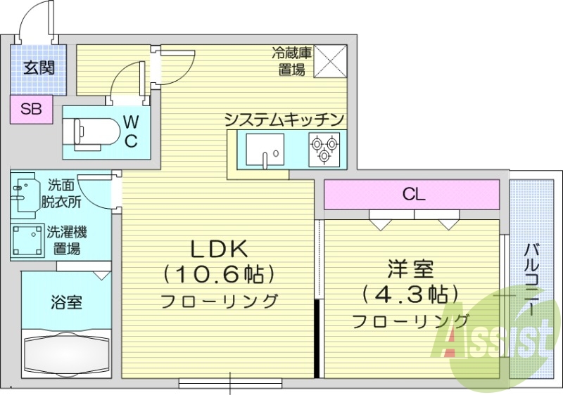 1LDK、都市ガス、ネット無料、エアコン、追い焚き。